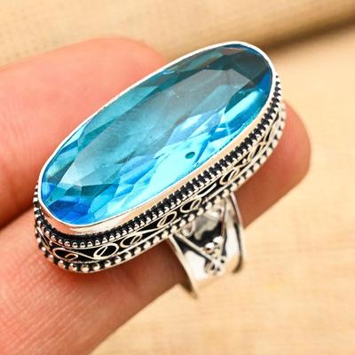 Modrý topaz drahokam ručne vyrobený 925 mincový striebro nádherné šperky úplne nový prsteň