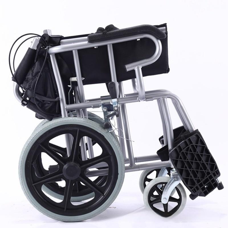 16 Inch Manual Wheelchair Thickened Steel Tube Elderly Wheelchair Foldable Lightweight Belt Toilet Spoke Wheel