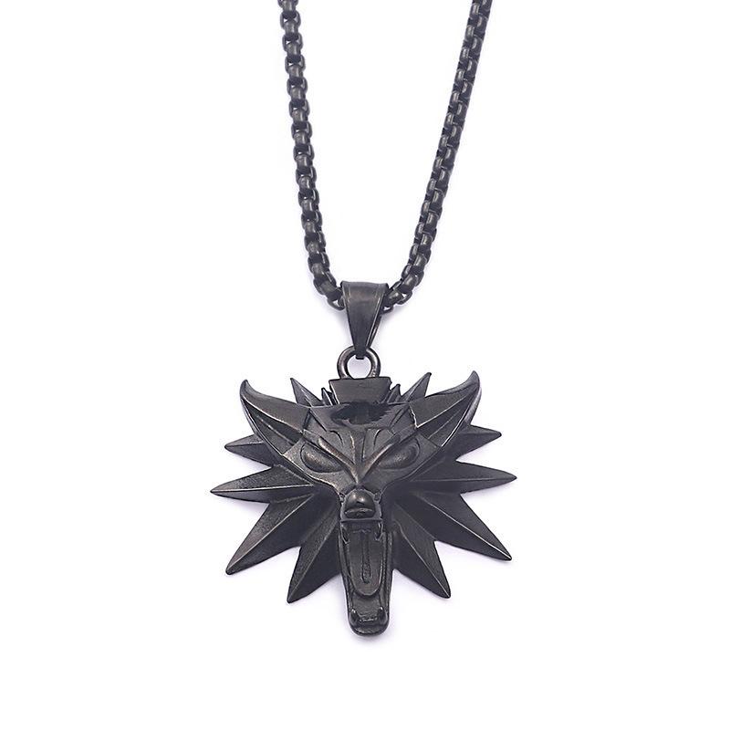 Necklace Wolf Head Geometric Retro Pendant for Men and Women