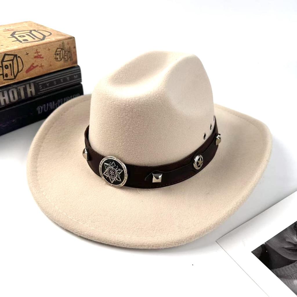 Men'S And Women'S Ethnic Woolen Hair, Western Cowboy Hat, Jazz Hat, Big Edge Sunshade Top Hat