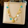 316L Stainless Steel Blue Crystal Shell Conch Pearl Pendant Necklace Women Fresh Ocean Style Neck Chain Jewelry Gifts