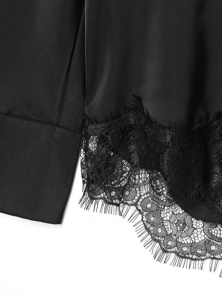 Asymmetrical Lace Top: Women's Black Fashion Shirt for Spring/Autumn - European & American Style