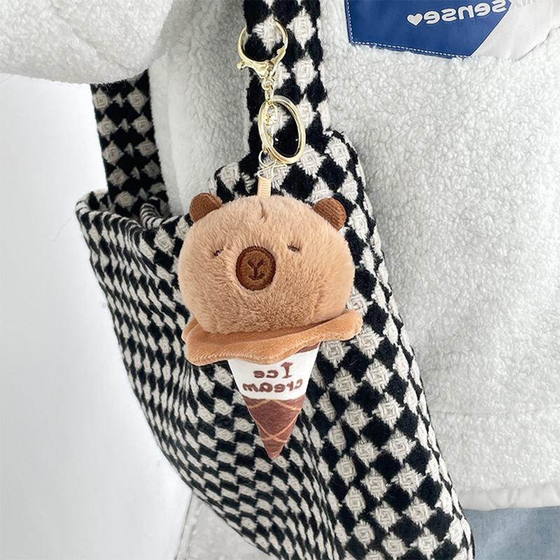 Cute Ice Cream Cone Capybara Plush Doll Toy Stuffed Animals Keychain Bag Pendant Girly Heart Key Hanging Ornament Accessory Gift