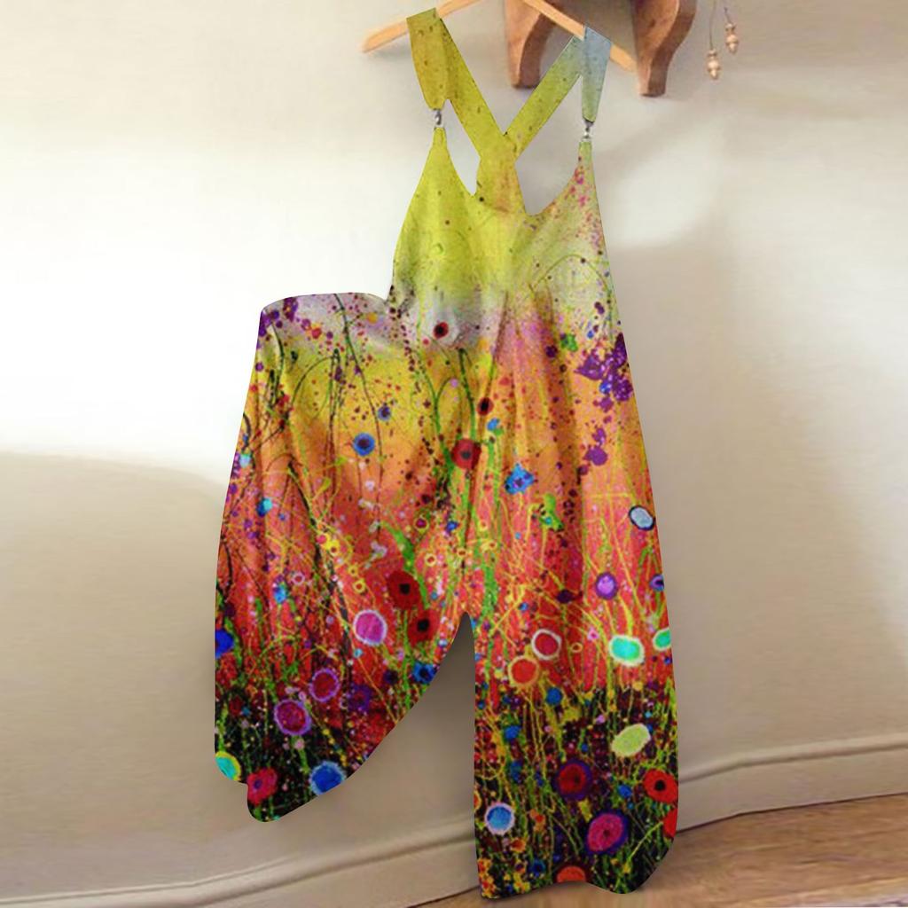 Damenmode Sommer süßer lockerer lässiger Druck Retro-Trägeroverall