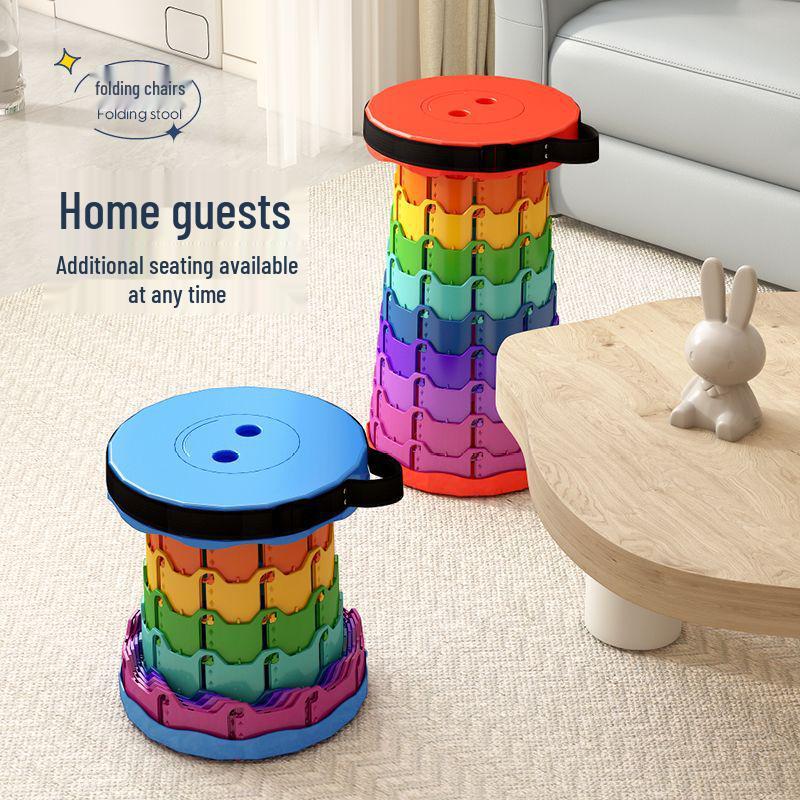 Rainbow Telescopic Folding Stool - Compact, Thickened, and Portable for Indoor/Outdoor Use