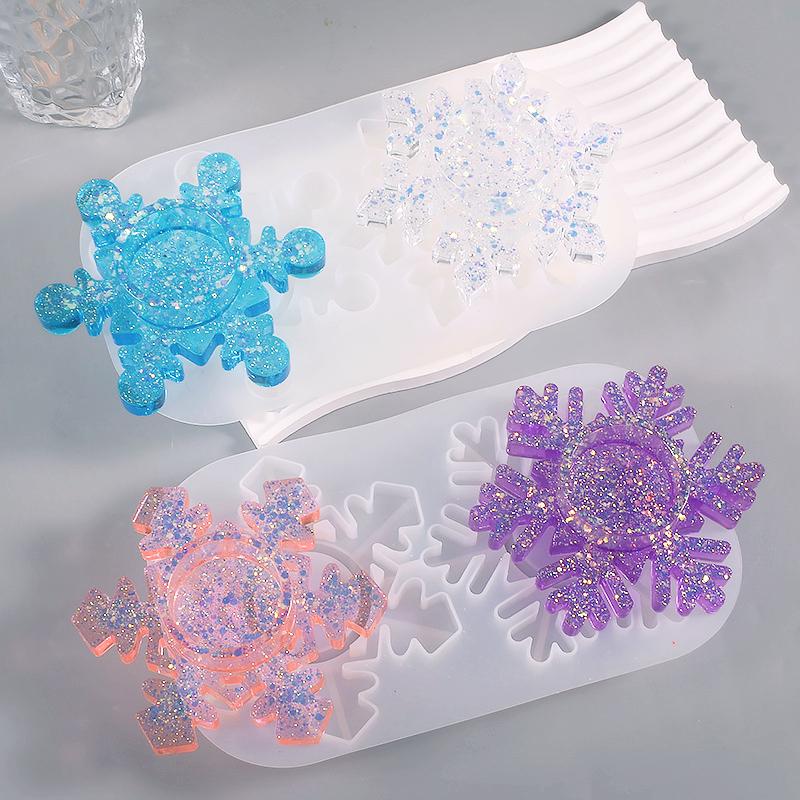 Resin Casting Mold 2-in-1 Snowflake Candle Holder Silicone Mold, Candle Holder Plaster Mold Resin Drip Glue Mirror Mold