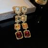 Headchain Rhinestone Tassel Earring Korean Style Sparkling Necklace Square Crystal Jewelry  Gift