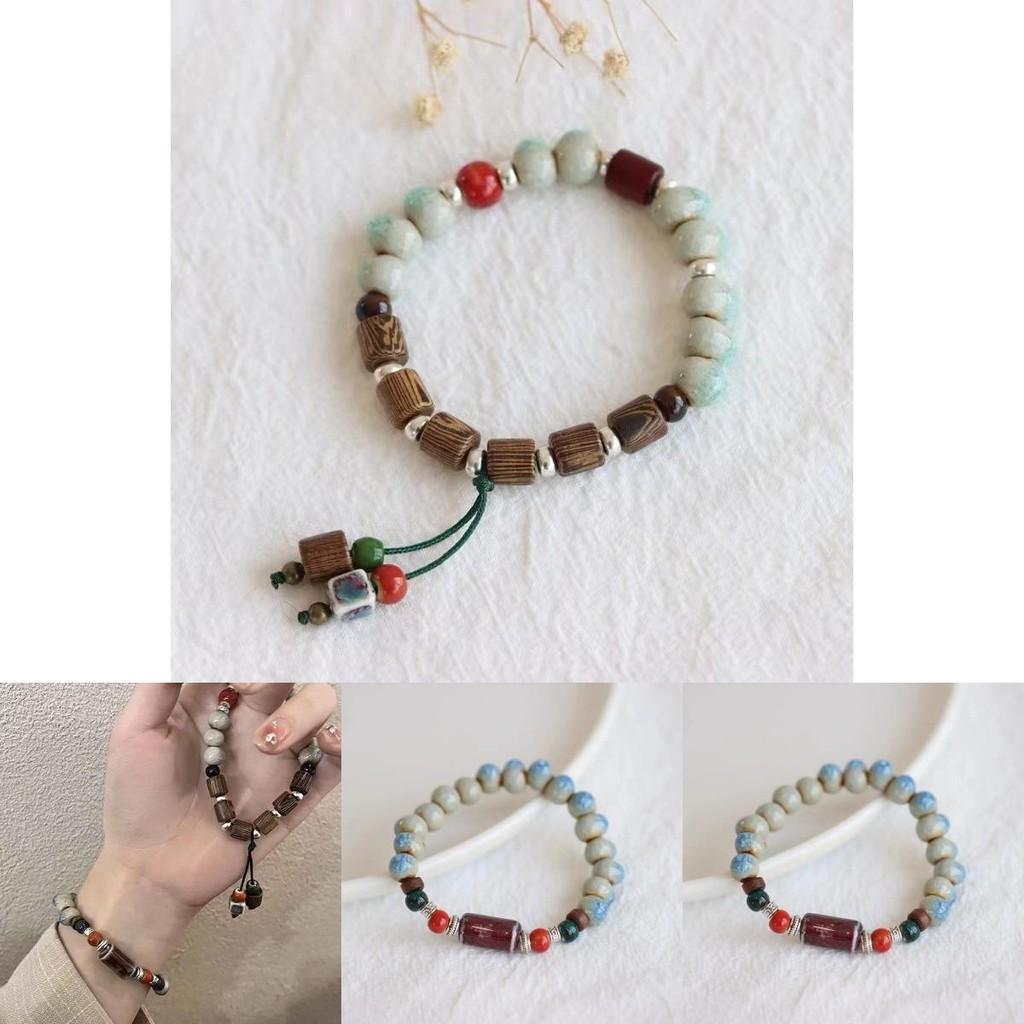 Vintage Style Jingdezhen Ceramic Bracelet Handmade Geometric Beads Artisan Jewelry