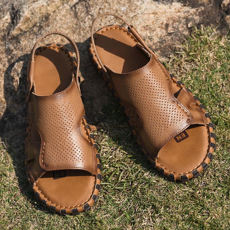 Fashion Open-toe Summer Men's Sandals Outdoor Male Leather Sandals Classic Roman Shoes Soft Dual-Purpose Slippers Beach Rubber Sandals