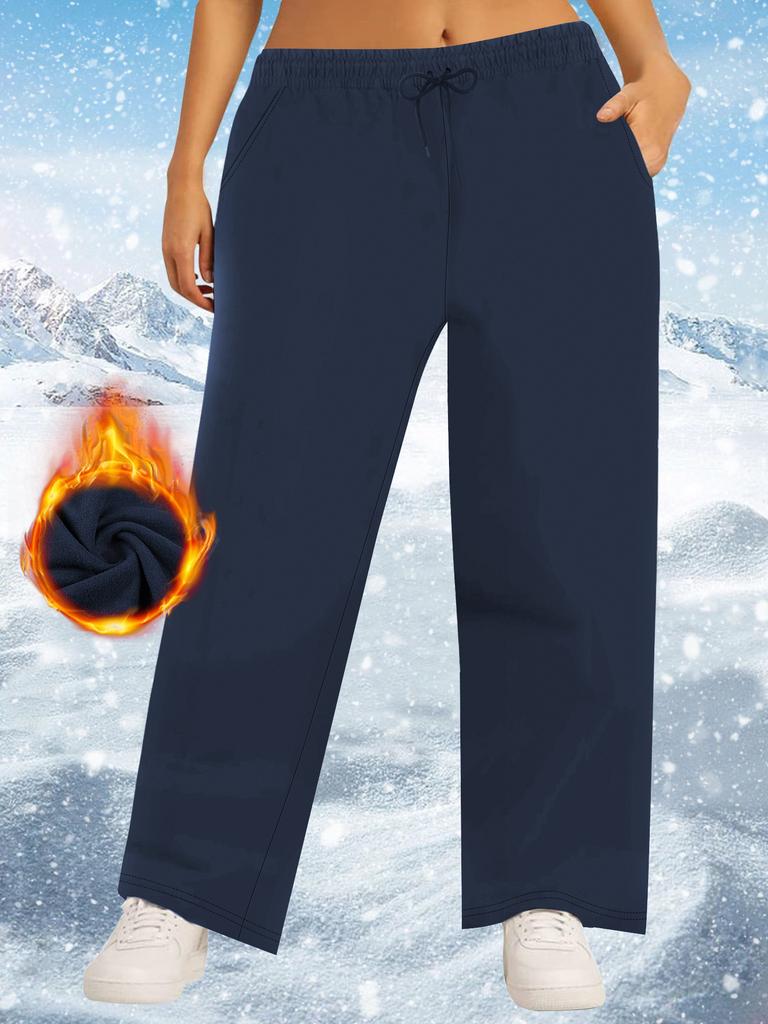 Autumn/Winter Fleece-Lined Plus Size Straight-Leg Casual Pants Loose-Fitting Slimming High-Elasticity Elastic Waistband with Drawstring Casual Pants