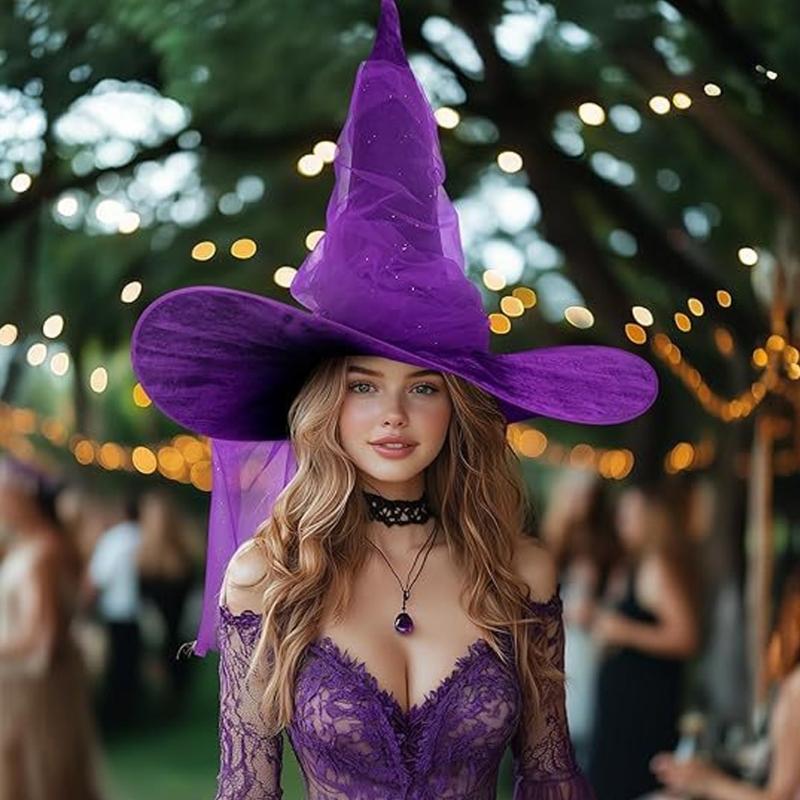 Elegant Witch Hat With Ruched Mesh Design For Halloween And Costume Parties Perfect For Women Cosplay Dressingup