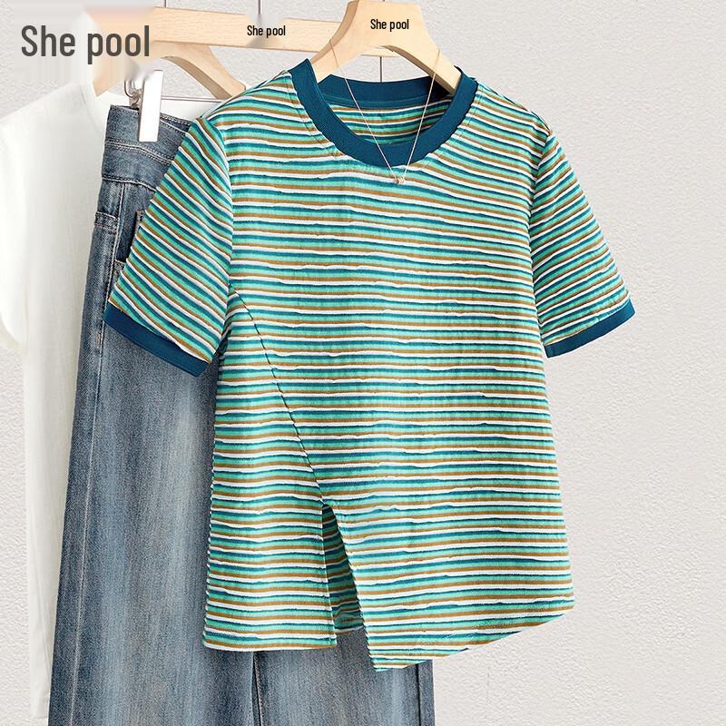 

Women s Striped Round Neck Short Sleeve T-shirt S