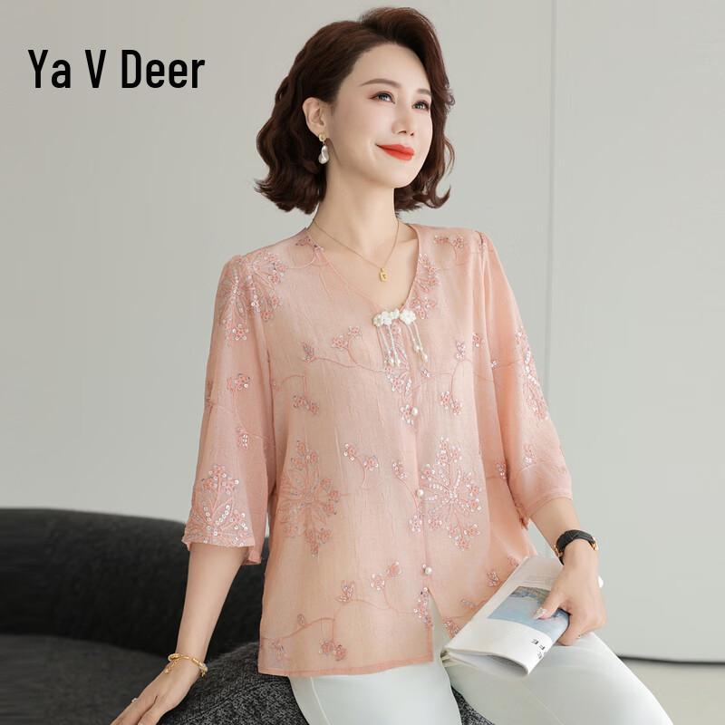 Yalu New Chinese Style Floral Chiffon Shirt for Women XL