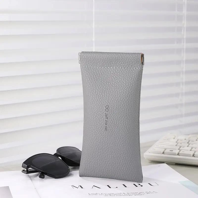 Glasses Case Women's PU Leather Glasses Storage Bag Automatic Closed Cover Soft Eyewear Pouch Data Cable Organiser 2025