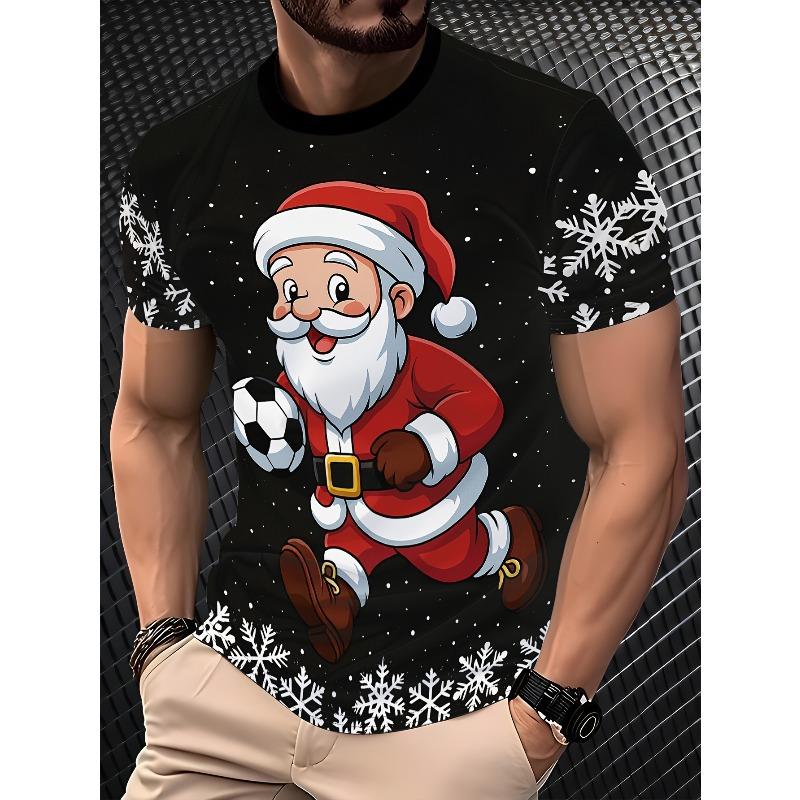 

Мужская футболка с принтом Санта-Клауса, футболка с коротким рукавом, модная, повседневная, удобная, больших размеров, креативная футболка 6XL