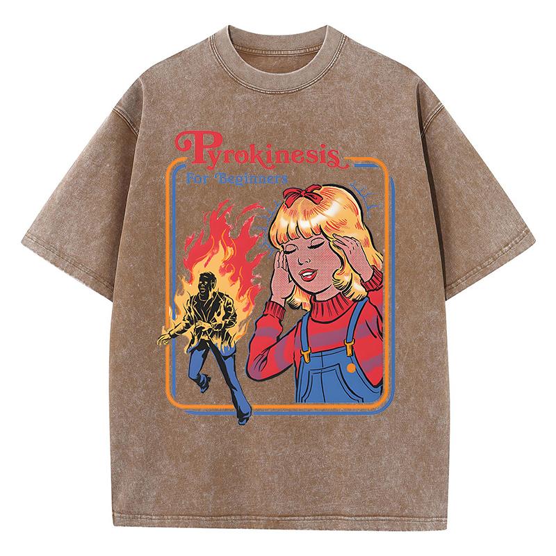 

Пирокинез для начинающих, стираные ретро мужские футболки, модная хлопковая одежда, свободная футболка большого размера 3XL