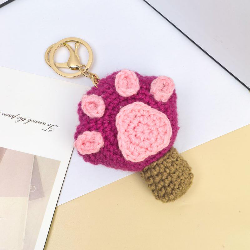 

Handmade Knitted Cartoon Animal Paw Keychain - Cute Cat & Dog Ornament for Girls Bags