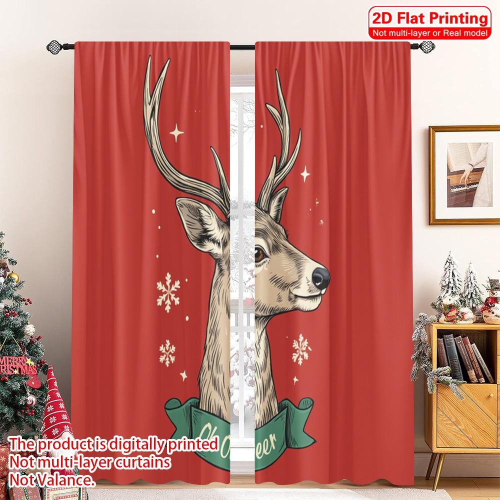 

2pcs 2D flat printing Merry Christmas Scene Curtains Oh Oh Deer Christmas Snowflakes Fabric Without Electricity 0 Use for Home 52.50×116.00 CM 2pcs