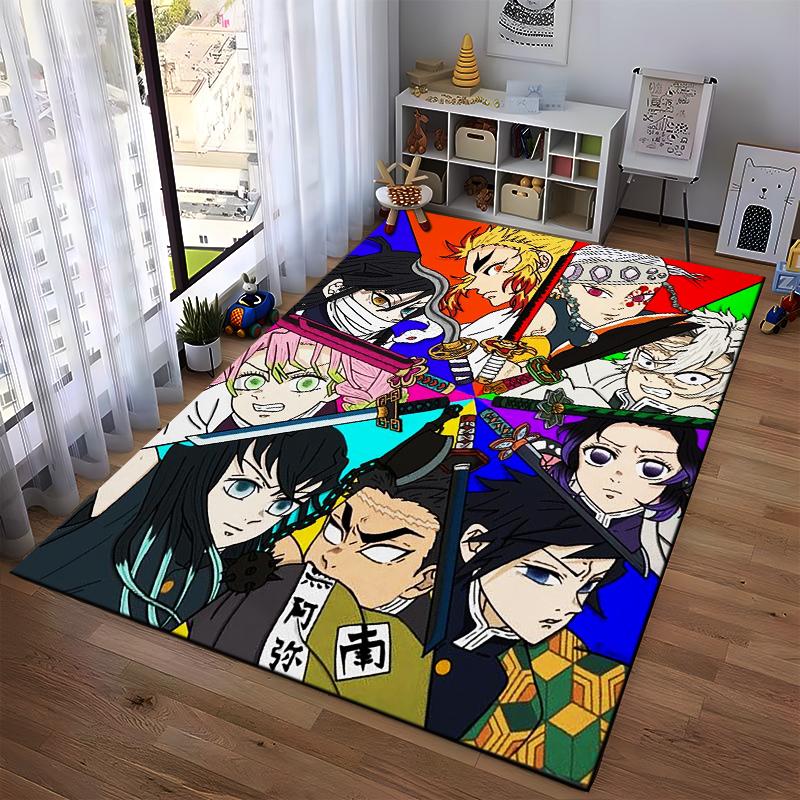 "Colorful Anime Characters Themed Carpet with Swords and Bold Design" Suitable for use as an anti-slip for living room bedroom sofas