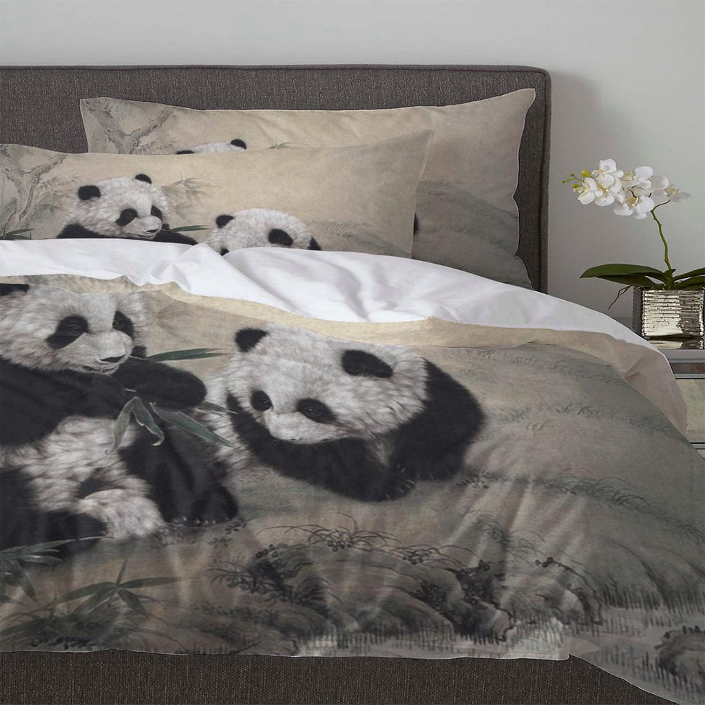 Animal Panda Bamboo Ink Painting Duvet Cover With Pillow Case Custom 3pcs Bedding Set Quilt Cover Double Bed Home Textile