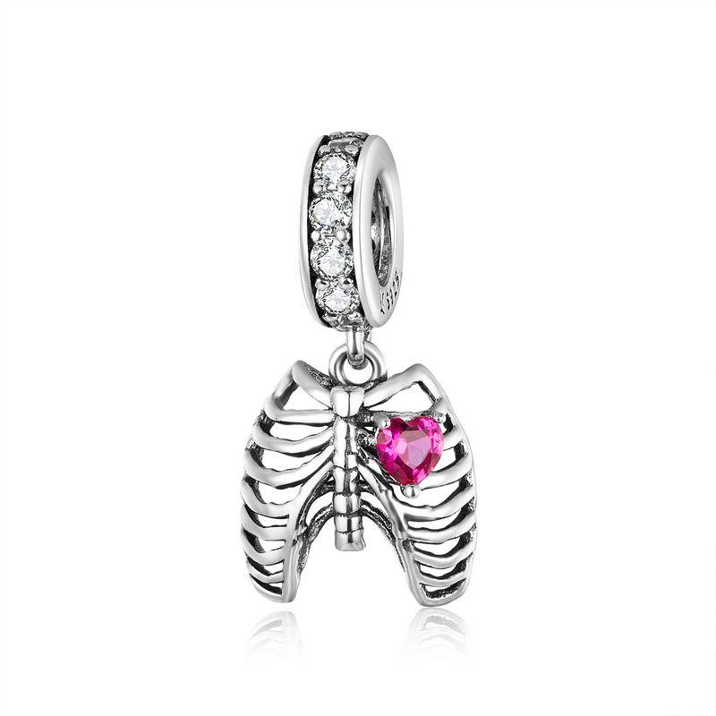 WOSTU 925 Sterling Silver Anatomical Skull Charms Red Heart Pendant Murano Glass Beads for Bracelet Making DIY Jewelry Findings