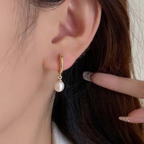 1 Pair Pearl Earrings for Women, Small Hoop Earrings, Gold Plated Faux Pearl Dangle Drop Earrings, Bridesmaid Wedding Jewelry