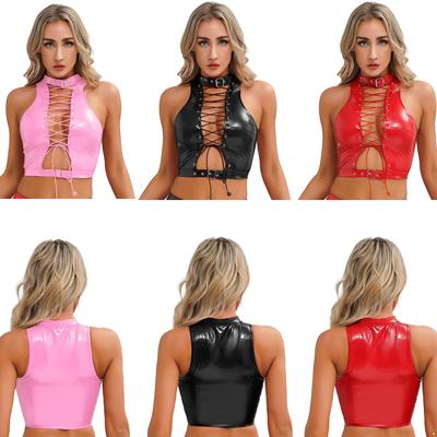 Clubwear da donna per feste da ballo rave punk gotico bustier senza maniche effetto bagnato