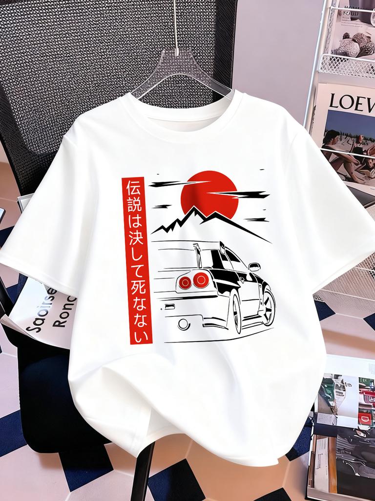 Car Is Heading At Sunrise Prints TShirts Women Summer Cotton Short Sleeve Tops ONeck Comfortable Loose T Shirt Casual Clothes