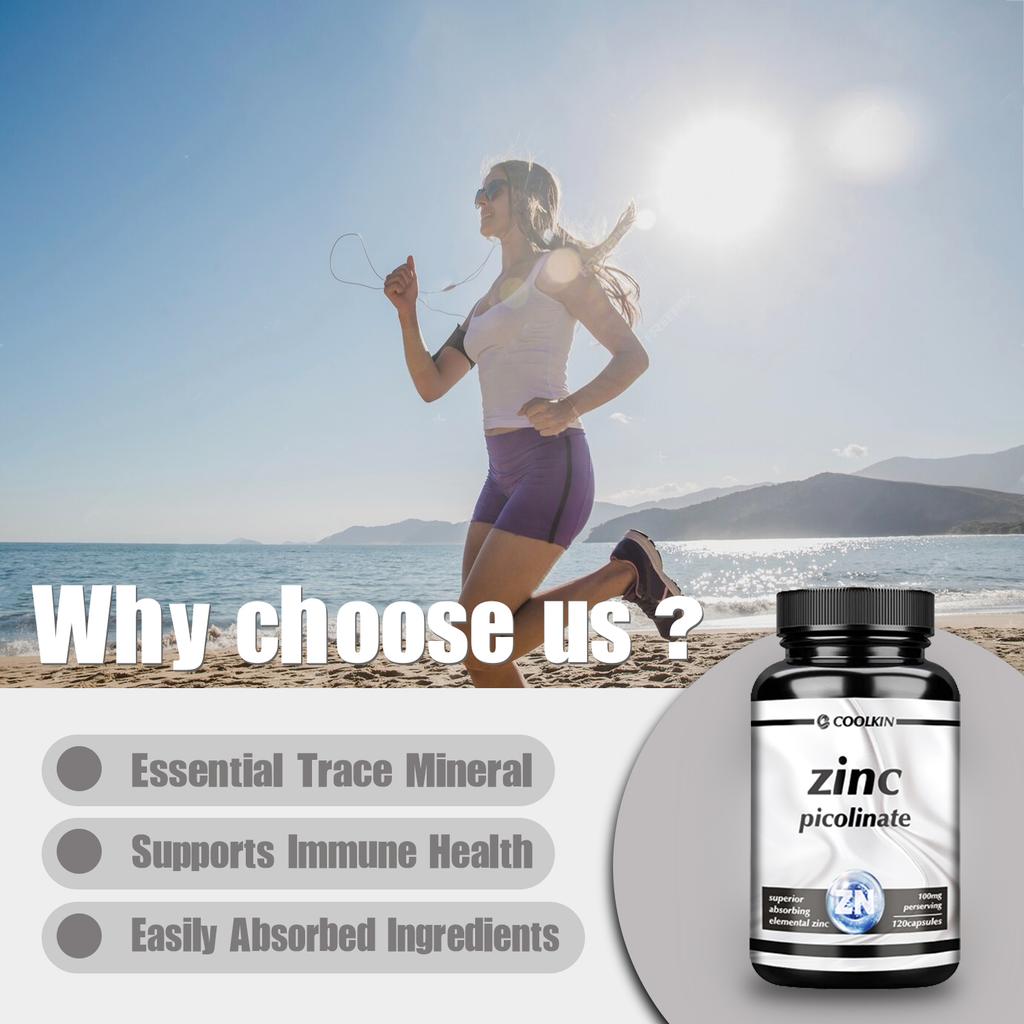 Coolkin Zinc Extract Capsules, 100 Mg Per Serving, non-GMO, Suitable for Both Men and Women, High Absorption Rate.