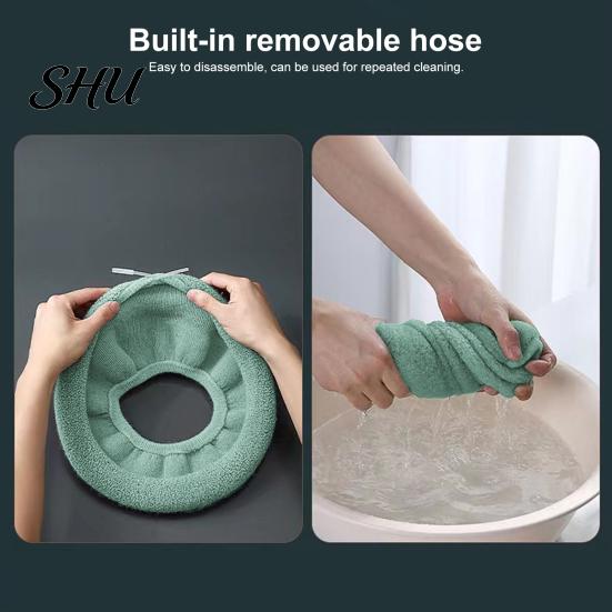 Bathroom Toilet Seat Cover Universal with Handle Soft Warm Solid Thickened Color Comfortable U-shaped Cushion Accessories Elastic
