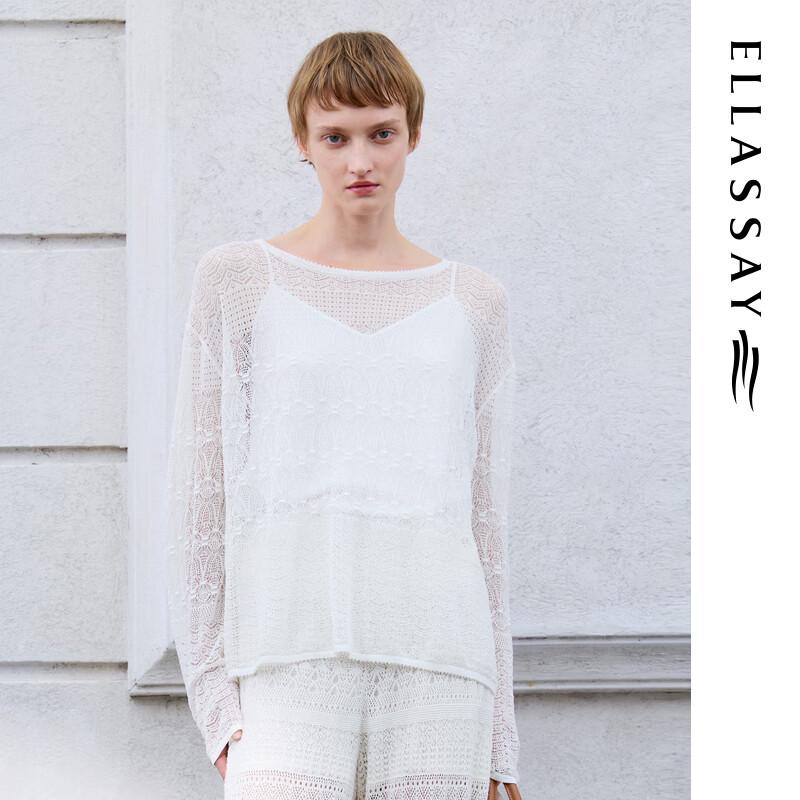 

ELLASSAY Women s Relaxed Off-Shoulder Crochet Knit Cover-up L