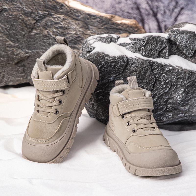Kids' Winter Cotton Boots: Warm Velvet, Thickened, Non-Slip, Wear-Resistant, Boys' Mid and Big Size Sports Shoes
