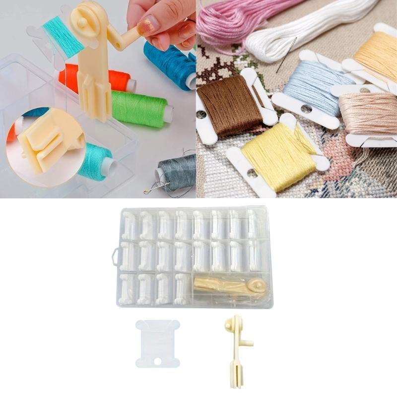 Plastic Embroidery Thread Organizers Set Includes 200 Floss Bobbins And Manual Bobbins Winder for Craft Projects