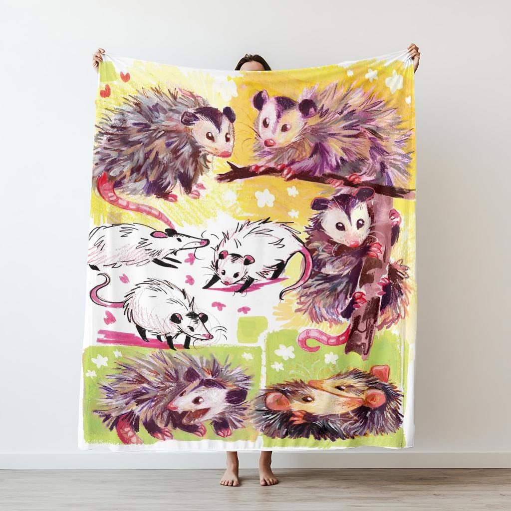 130×150cm Niedliches Opossum Tiere Dünne Bedruckte Decke Camping Überwurf Bett Sofa Büro Klimaanlage Weich Freizeit Paar Geschenk