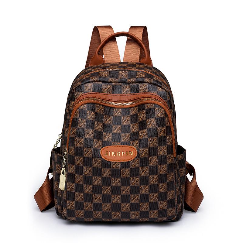 

Рюкзак с принтом Женский рюкзак в шахматную клетку Дорожный рюкзак большой вместимости коричневый