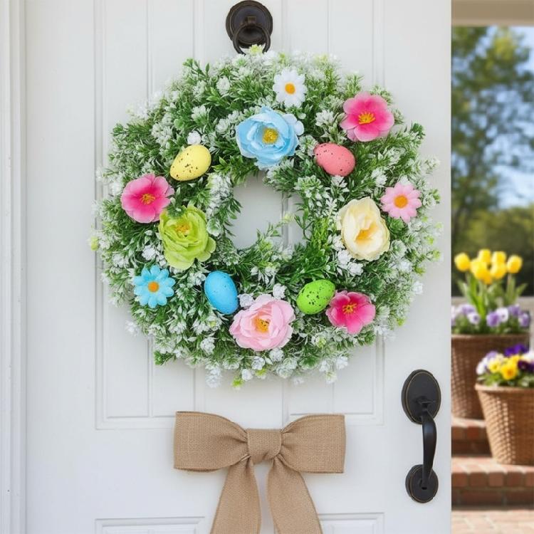 Bunter Plastik-Osterkranz mit simulierten Eiern und Blumen Handgefertigte Girlanden für Festival-Heimparty-Dekoration