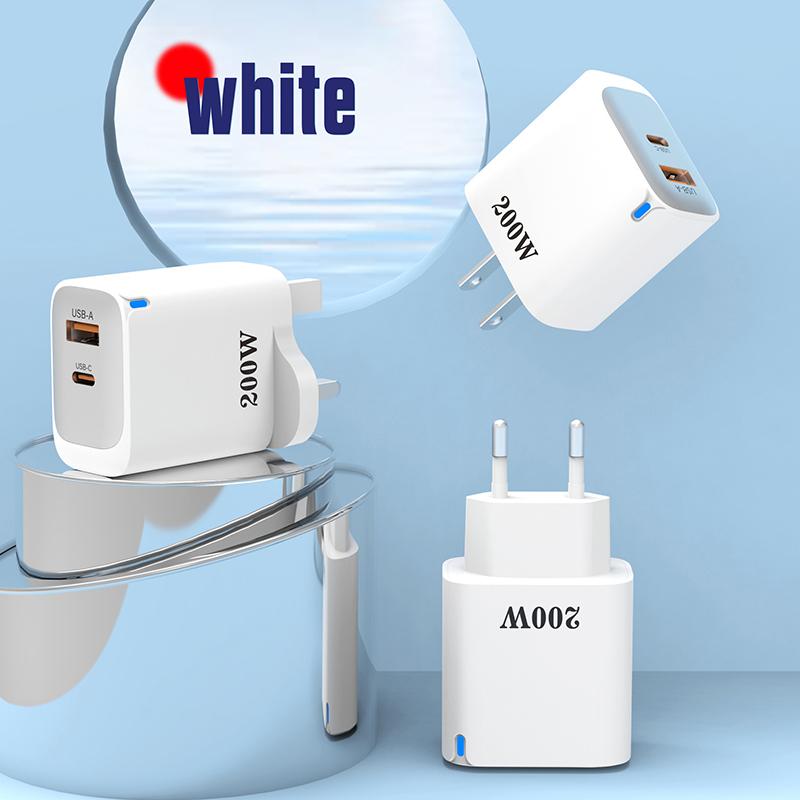 200W Usb Type-C Phone Charger With Indicator Light Usb-C Fast Charging Power Adapter For Iphone For Samsung Huawei Xiaomi