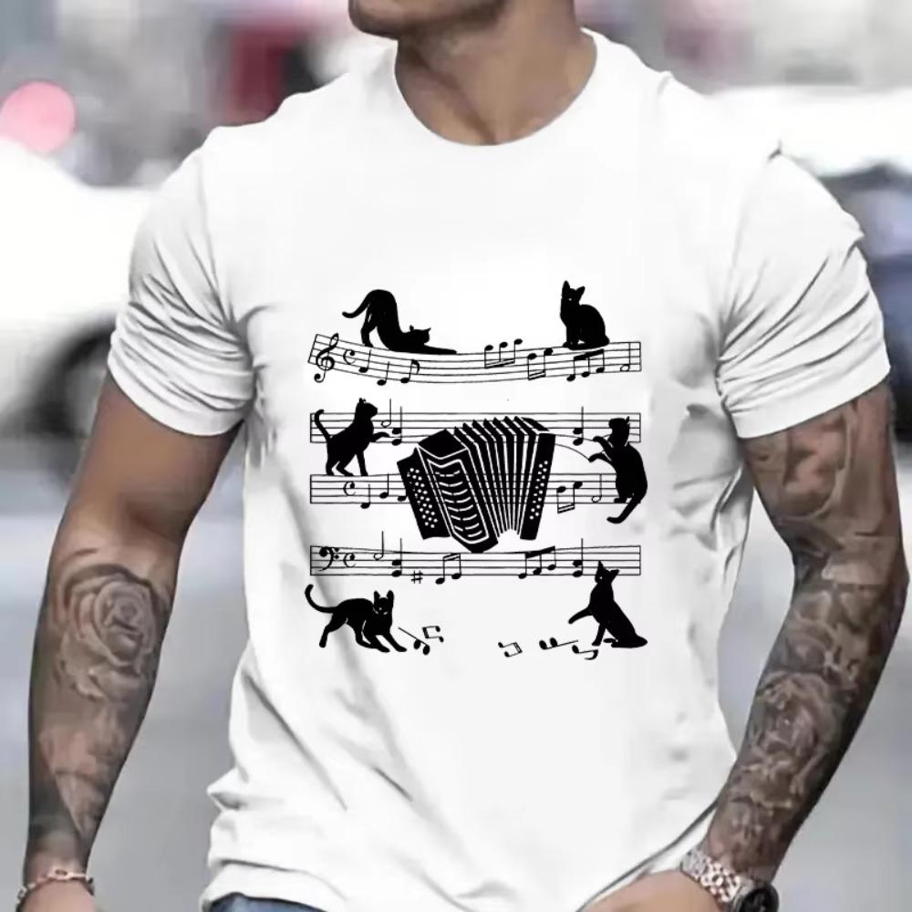 Funny Accordionist Cats Loving Accordion Player T Shirt Graphic Design Streetwear Short Sleeve Birthday Gifts Summer T-shirt Top