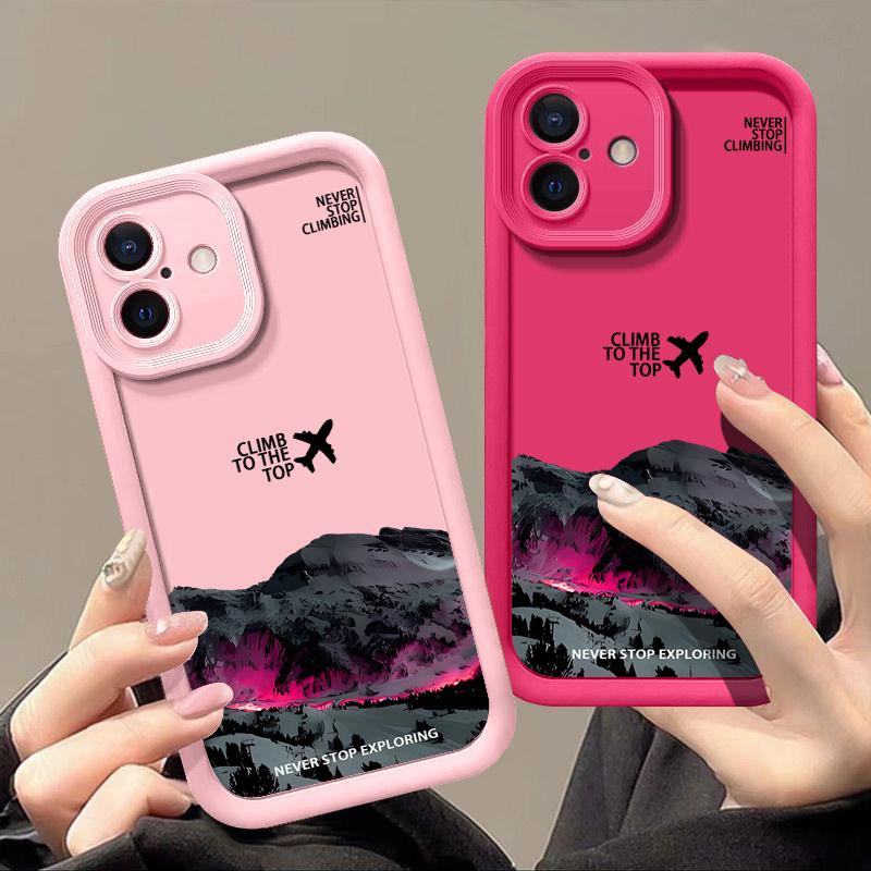 For iPhone 16E 15 Pro Max 14 Pro 13 12 11 XR XS 8 7 Cover Airplane Mountain Pattern Lens Protection TPU Shockproof Soft Silicone Phone Case Shell