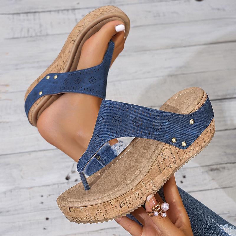 Zehensteg-Keilabsatz-Sandalen für Damen 2025 Sommer Dicke Sohle Strand-Slipper Frau Übergröße Mode Plateau Sandalias Mujer