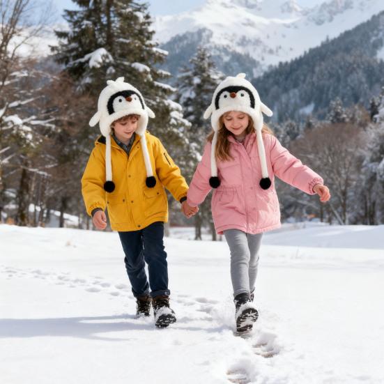Kids Hat Penguin Design Ear Protection Knit Hat Autumn Winter Lightweight Warm Hat Outdoor