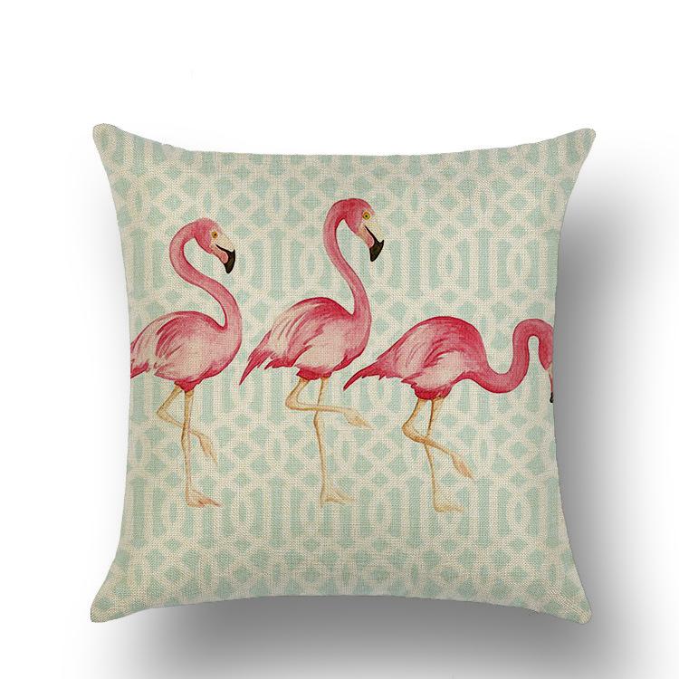

Pillowcase Flamingo Cotton and Lines Pillow Backrest Pad Sofa Linen Pillow 45*45cm