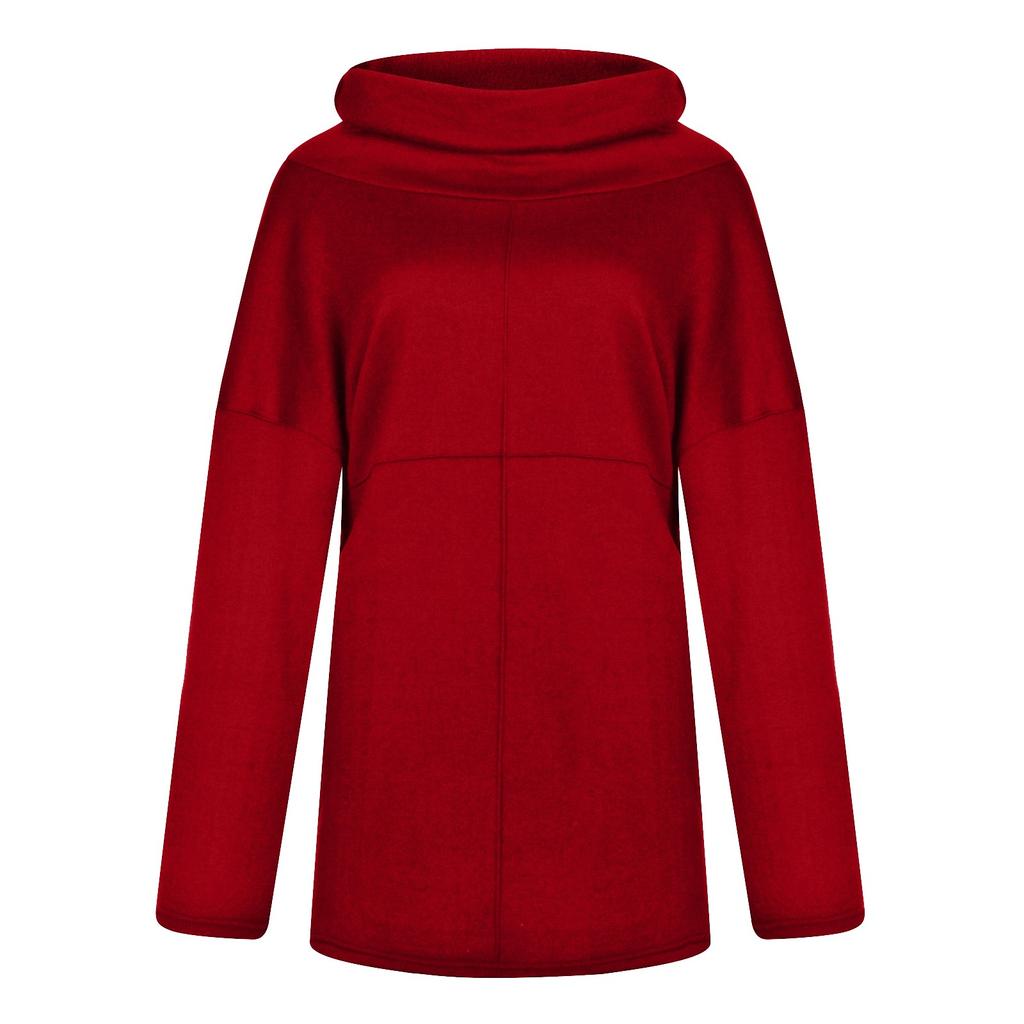 Women's Loose Casual Long Sleeve High Collar Pullover Solid Color Pocket Sweater