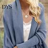 Women Cardigan Coat Collarless Batwing Long Sleeve Open Front Knitting Layering Jacket Elastic Cuffs Solid Color Loose Fit Knitted