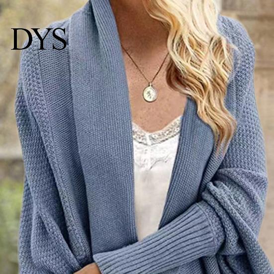Women Cardigan Coat Collarless Batwing Long Sleeve Open Front Knitting Layering Jacket Elastic Cuffs Solid Color Loose Fit Knitted
