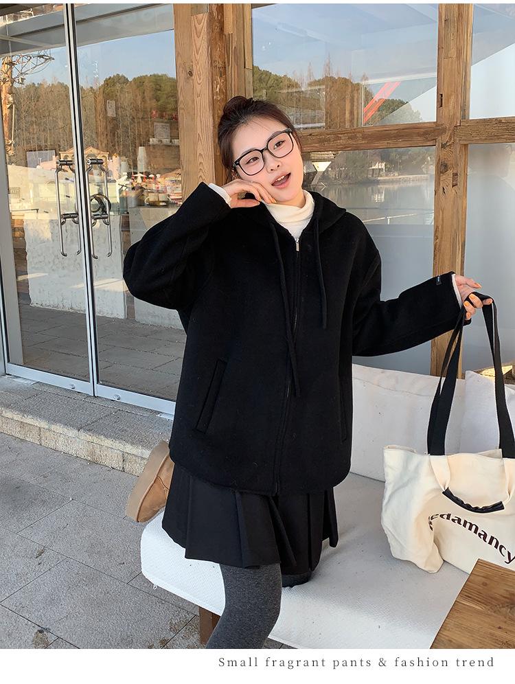 Plus Size Women's Slimming Double-Faced Wool Hooded Coat - Early Winter Casual Versatile Outerwear