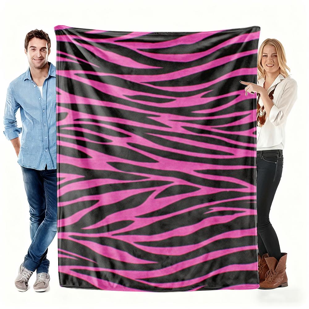 Pink Zebra Print Flannel Blanket, Bold Animal Stripe Pattern Throw, Soft Cozy for Fashion Lover Home Decor, Warm Sofa Couch Gift