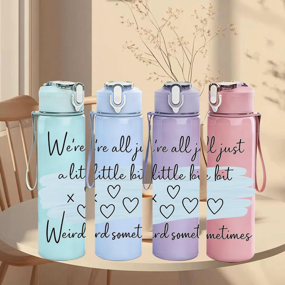 1PC Wind Heart Quote 750ml Color Plastic Sports Water Bottle Leakproof Flip Straw Lid Suitable for Sports Office Home Use