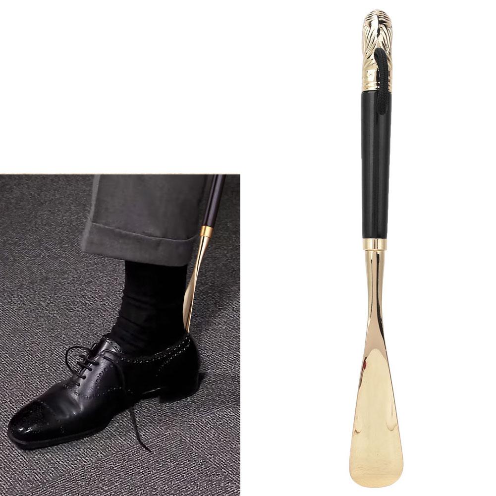 Metal Lion Head Shoe Horn Wooden Long Handle Handled Shoe Lifter Shoe Spoon ToolBlack 49cm
