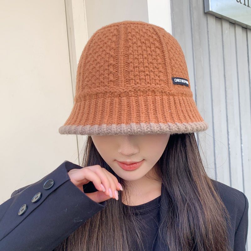 

Warm Knitted Wool Bucket Hat Women s Autumn and Winter New Simple Fashion Cold Bucket Hat ONE SIZE